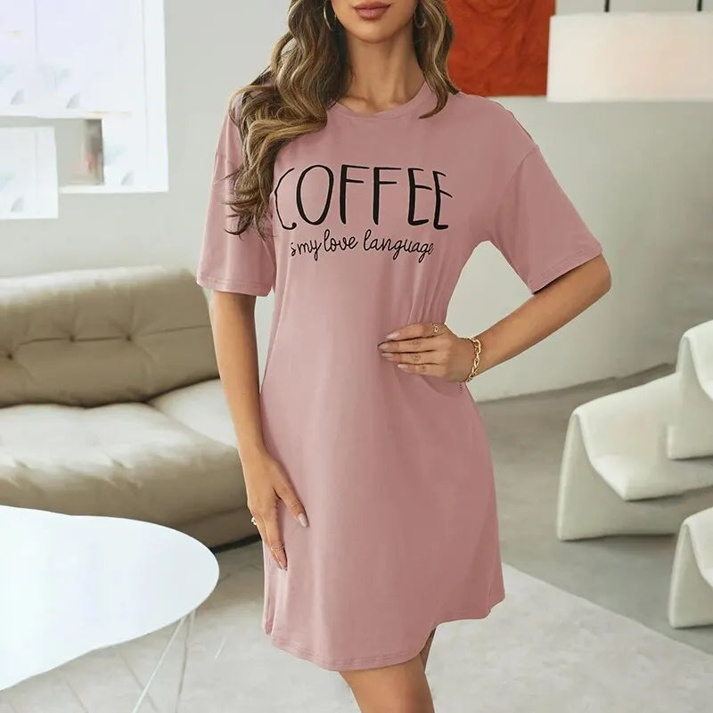 Women Milk Silk Nightgown Casual Short Sleeve Sleepdress Summer Loose Homewear Cartoon Print Pajamas Comfortable Nightdress