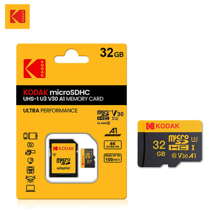 KODAK Micro SD Memory Card 64gb TF Flash 32gb Class10 SD Cards 128gb 256gb 512gb U3 V30 A1 Storage Card for Car Camera PC Phone
