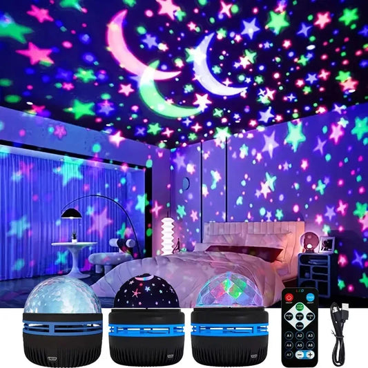 LED Starry Night Light Remote Control Rotating Galaxy Aurora Projection Lamp USB Plug-in Magic Ball Stage KTV Atmosphere Decor