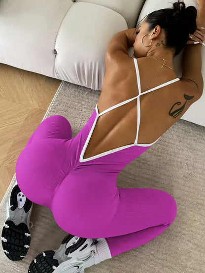 Color Blocking Straps Sports Yoga Jumpsuit Sleeveless Quick Drying Thread Tight Fitting Fitness One-Piece Yoga Suit Luxury Brand