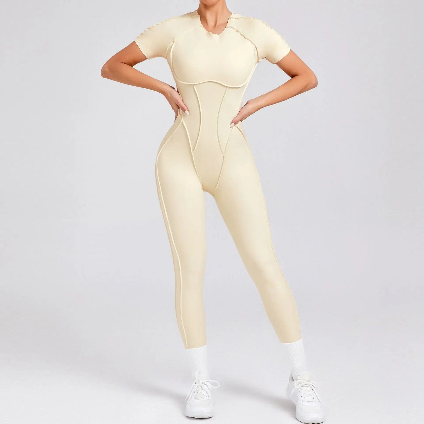 New Women's One-piece chest pad Yoga Jumpsuit leggings Short sleeve Backless Slim Fit Sports Outfit High elasticity soft comfort