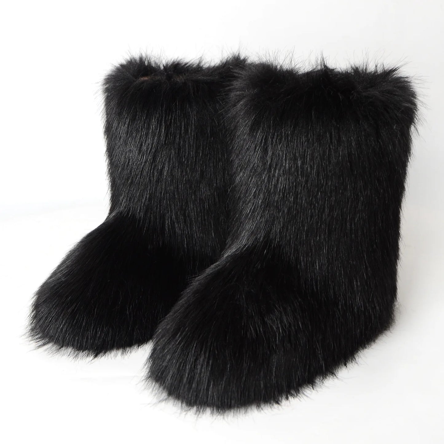 Women's Winter Snow Boots Outdoor Luxury Furry Faux Fox Fur Boots Woman Plush Warm Platform Shoes New Fashion Bottes Big Size 46
