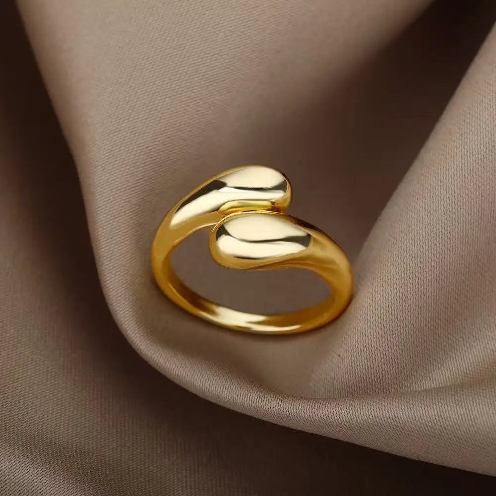Stainless Steel Smooth Double Ball BeadsRings For Woman Open Gold ColorGeometric Wedding Couple RingsAesthetic Jewelry Gift