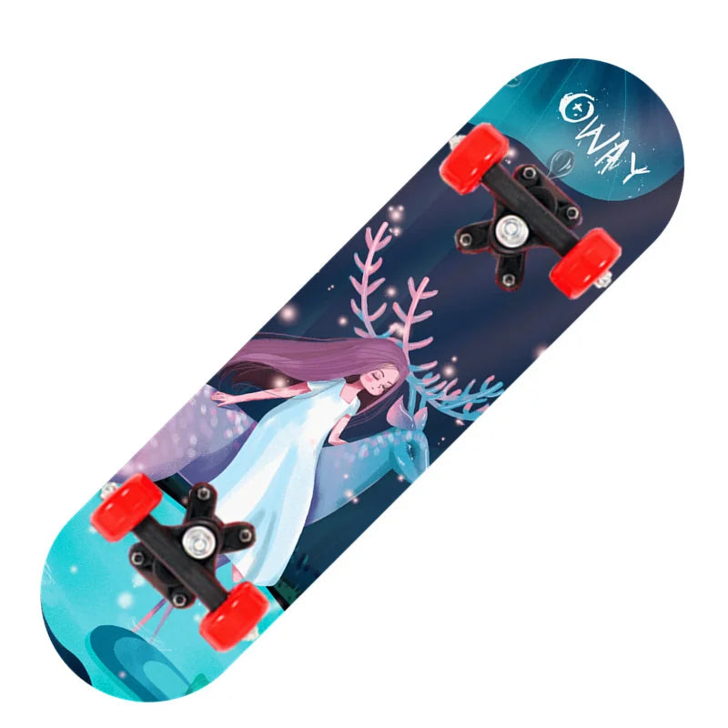 New Cartoon Four-wheel Skateboard Children Beginner Skateboards Maple Wood Deck Skate Board Outdoor Double Rocker Skateboard