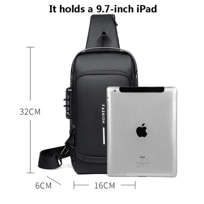 Men's anti-theft chest bag, multifunctional USB crossbody bag, travel sling bag, crossbody bag