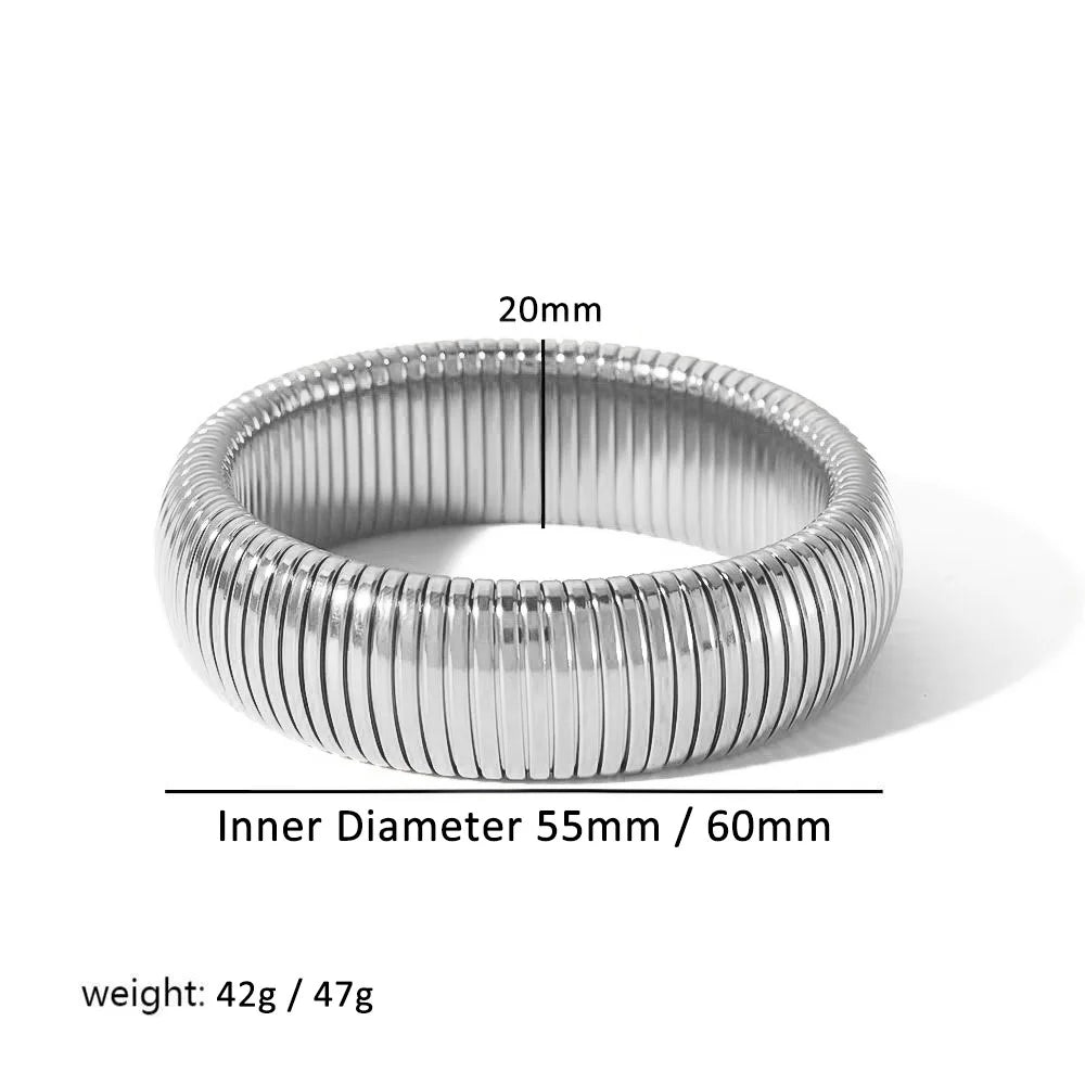 304L Stainless Steel Elastic Bracelet Women 18k Gold Plated Charm Punk Wide Chunky Metal Spiral Bangle pulseras Waterproof