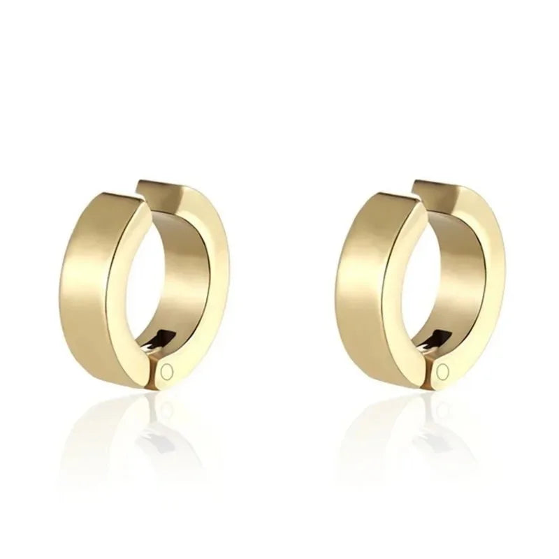 2pcs Punk Non Piercing Clip Earrings for Man Woman, Titanium Steel Stud Earrings Teens Hip Hop Style Ear Ring Jewelry Accessory