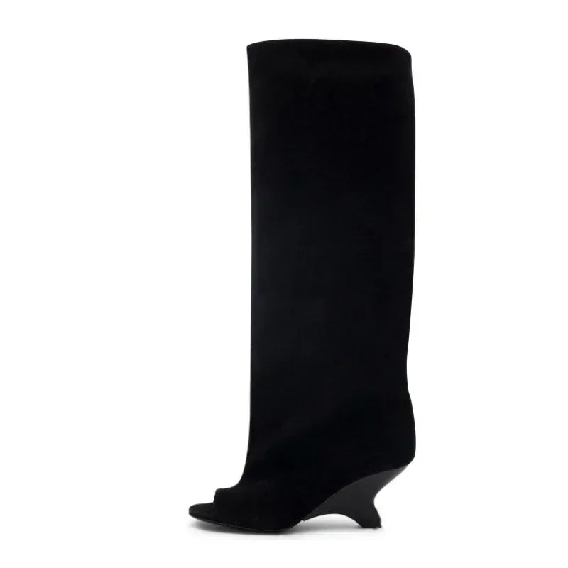Four Seasons Spring/Summer New Women's Thick High Heels Knee Boots Fashion Show Fish Mouth High Heels Boots Women's Tall Boots