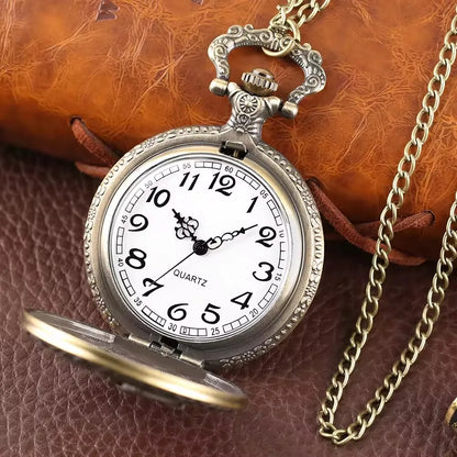 Vintage Necklace Pendant Steampunk Bronze Metal Eagle Antique Nostalgic Gift Pocket Watch with Chain