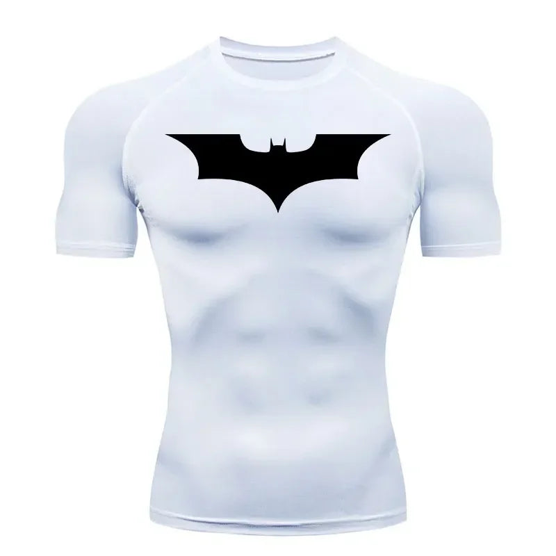 Bat Graphic Compression Shirts for Men Short Sleeve Rash Guard Gym Workout Running Tshirt Summer Athletic Quick Dry Tees Tops