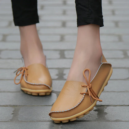 Fashion Women Flats Genuine Leather Oxford Women's Shoes Moccasins Women Shoes Slip On Bowtie Flats Tenis Shoes Woman Plus Size