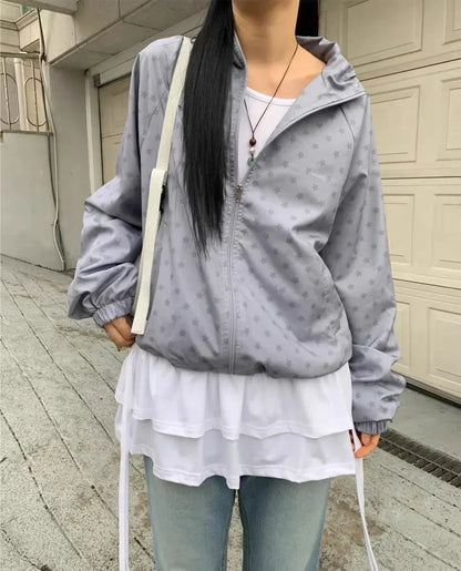 Korean style Fashion Retro Street Windproof Zipper Oversized Hoodie Women's Y2K New Harajuku Star Casual Joker Couple Sweatshirt