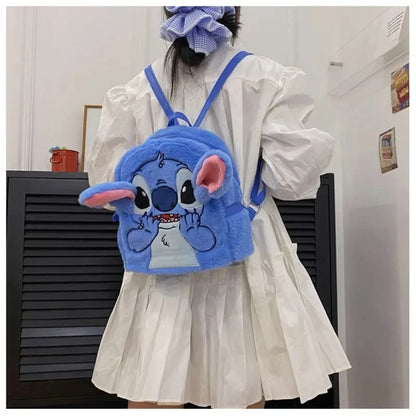New Disney Stitch Plush Backpack Ins Japanese Blue Funny Cartoon Large-Capacity Student Backpack Kindergarten Bag Child Gift