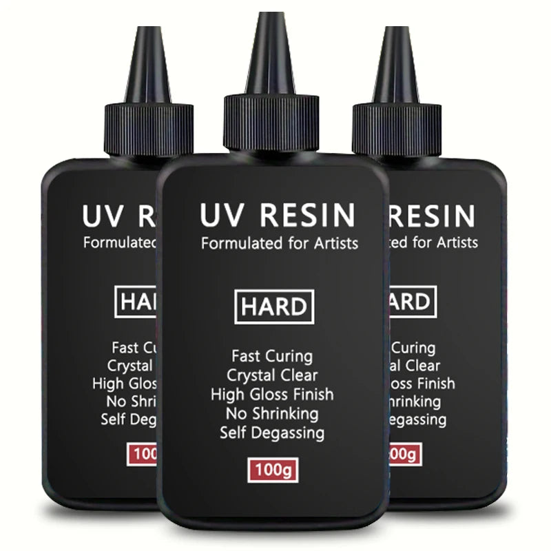 UV Resin 100-300g/random molds 5pc - Upgraded Hard Type Crystal Clear Ultraviolet Curing UV Epoxy Resin for Craft Jewelry Making