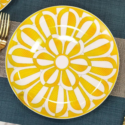 European style tableware, bone china, geometric creativity, home style steak plate dining plate, sunshine cup and plate set gift