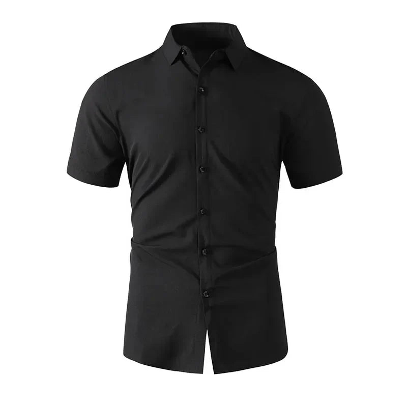 New Men's Business Casual Solid Color Short Sleeved Shirt for Summer Fashion No Ironing Comfortable and Versatile Top