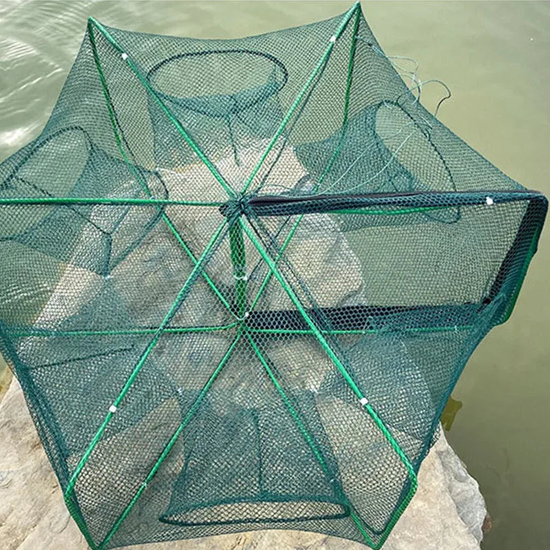 6/8/10 Holes Mesh Portable Fishing Net Cage Folding Crayfish Catcher Casting Fish Crab Crayfish Shrimp Smelt Eels Traps fishing
