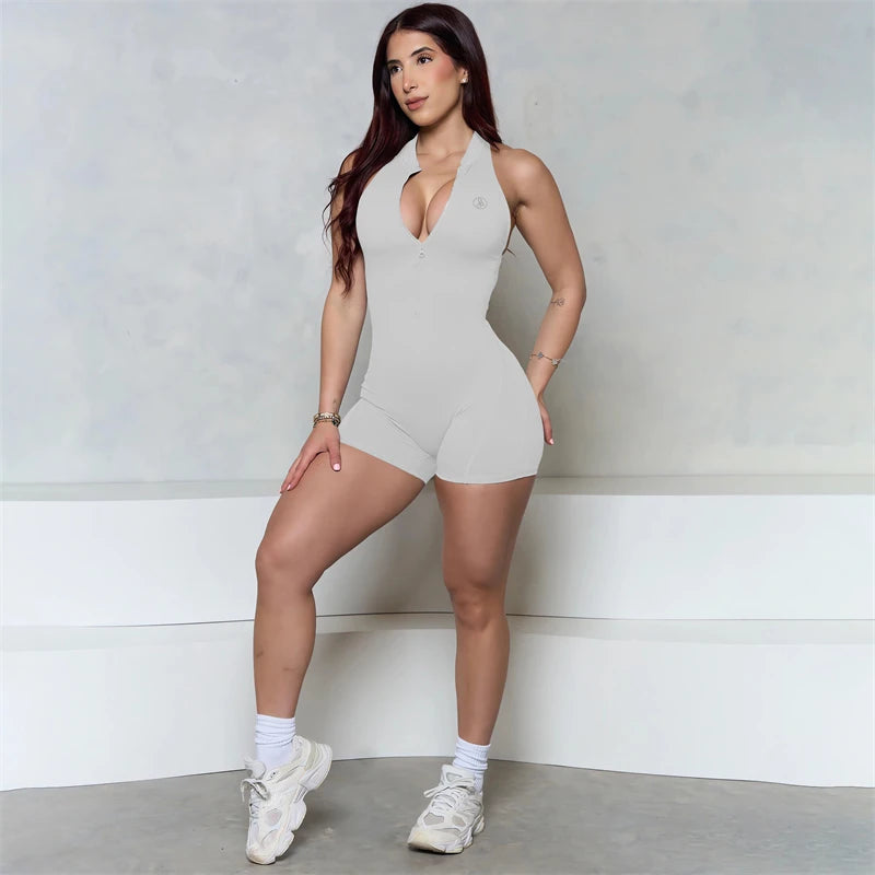 Allure The Brand Sleeveless ZIPPER Scrunch Butt Romper Women Sporty Jumpsuit Lycra Short Fitness Gym Overalls Workout Clothes