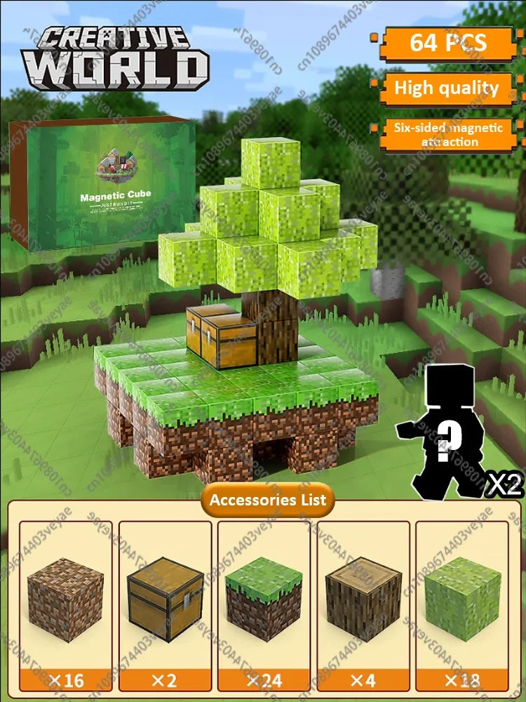 Magnetische Bausteine ​​Mine World Magnetwürfel-Set für Jungen und Mädchen, Kinder ab 3 Jahren, DIY-Modell, Kinder, STEM, sensorisches Spielzeug, Geschenk 