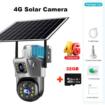 V380 Pro WiFi Solar Camera 4G Dual Lenses Outdoor 8MP Low Power Battery IP Camera PIR Night Vision 4K CCTV Security Protection