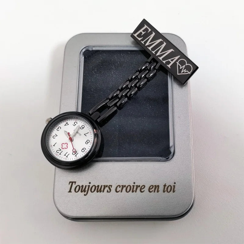 FREE Personalized Your Name Logo Doctor Clock Stethoscope Customize Engrave Medical Hospital Healthcare Pocket FOB Nurse Watch