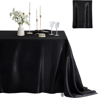 Rectangle Satin Tablecloth Wedding Table Cloth White Black for party Birthday Events Banquet Decor Home Dinner Tablecloths