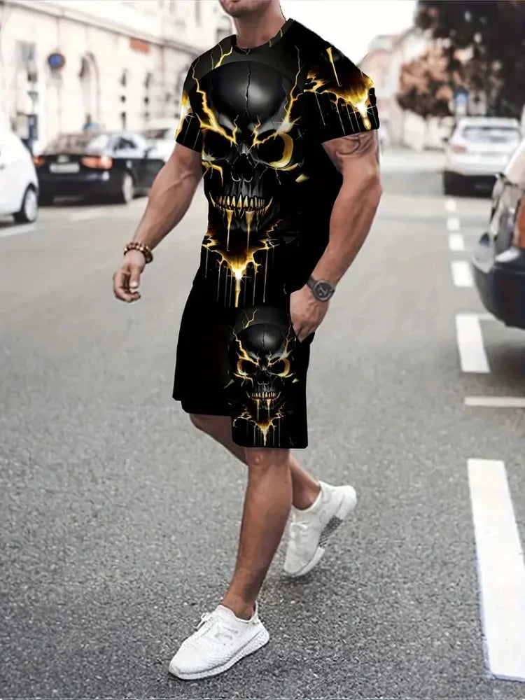 Summer Simple Letter Print Men's Crew Neck Short Sleeve Top And Shorts Harajuku Street Fashion Men's Suit Everyday Casual Comfor