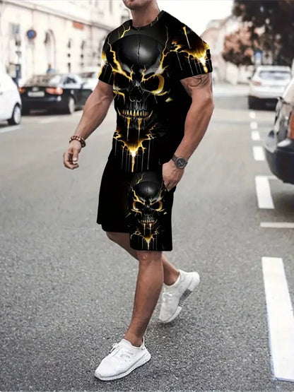 Summer Simple Letter Print Men's Crew Neck Short Sleeve Top And Shorts Harajuku Street Fashion Men's Suit Everyday Casual Comfor