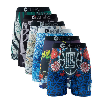 ETHIKA 6Pcs Men Underwear Boxers Breathable Man Swimming Underpants Plus Size Print Mens Panties Trunks Sexy Men's Boxershorts