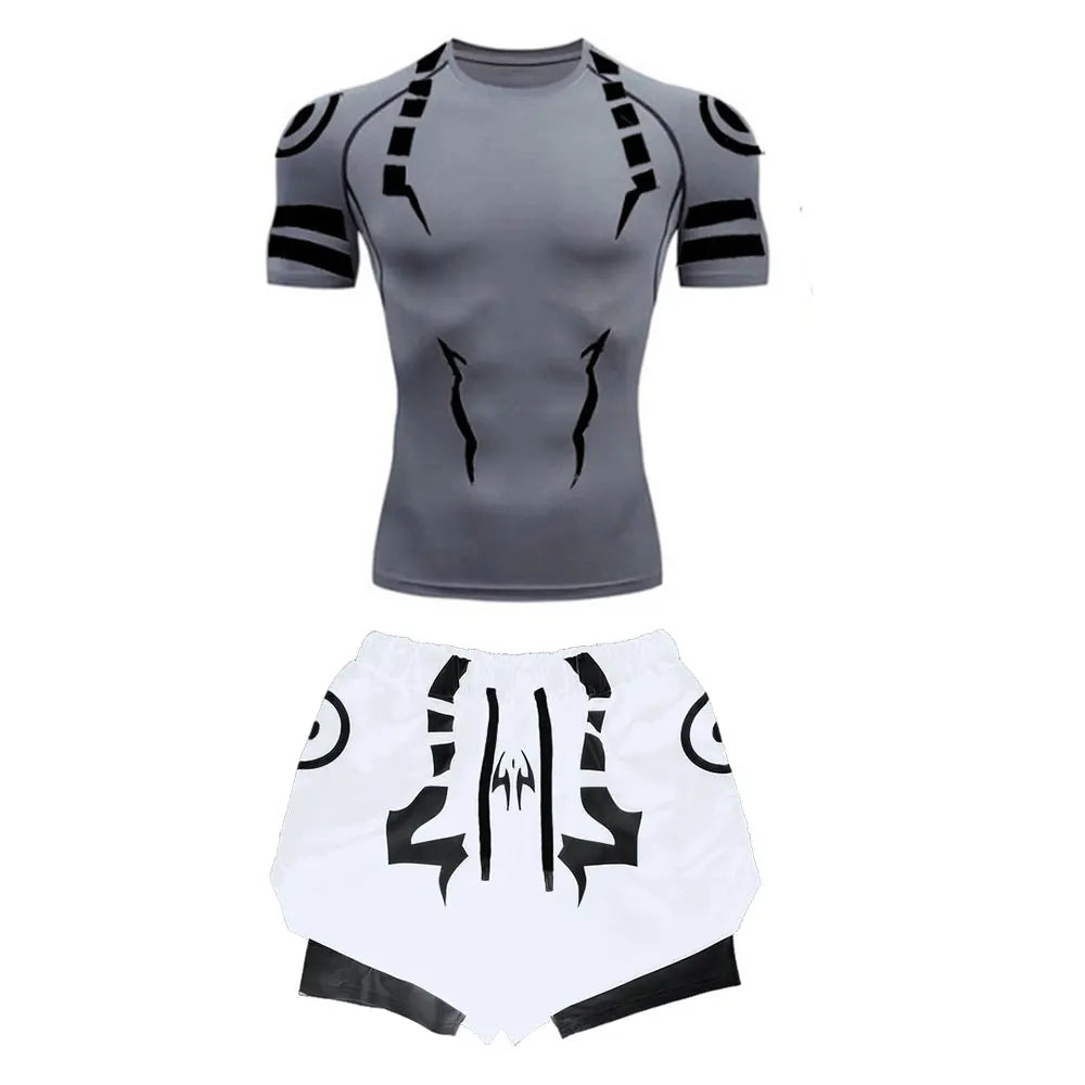 Anime Jujutsu Kaisen Compression Set Fitness Suit for Men Quick Dry 3D Compression Shirt+Gym Shorts Running Workout Sportswear