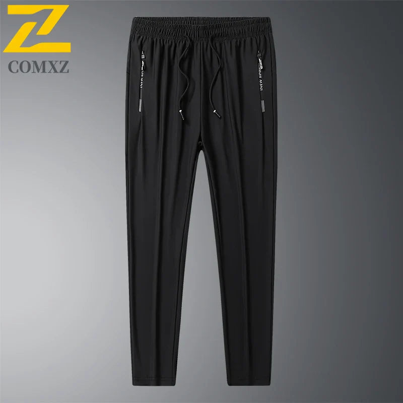2025 Summer Men's Thin Ice Silk Casual Pants Loose Fit Plus Size Quick-Dry Elastic Joggers 9/4 Length Tapered Ankle Sweatpants
