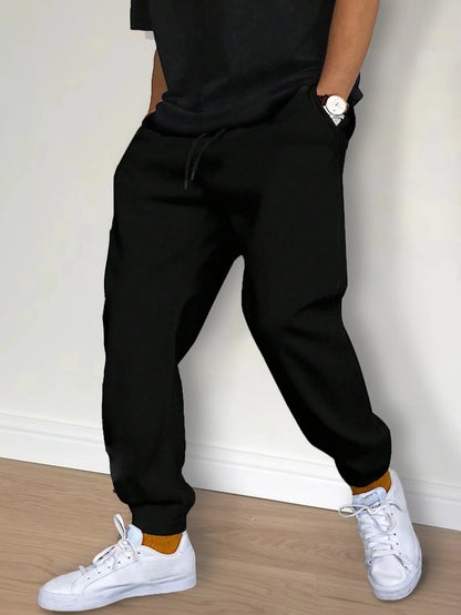 Men's Casual Pants Sweatpants Spring Autumn Fleece Sports Pants Solid Color Gym Trousers Running Workout Jogging Long Pants