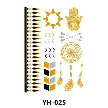 Waterproof Temporary Tattoo Sticker Flowers Mandala Henna Golden Silvery Metallic Flash Tatoo Boho Hand Jewelry Glitter Body Art