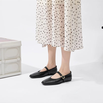 AIYUQI Mary Jane Shoes Female Genuine Leather 2025 New Snap Ballet Shoes Women Square Toe Flat Cowhide Ladies Shoes