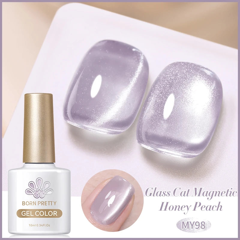 BORN PRETTY 10ml Rainbow Purple Water Light Cat Magnetic Gel Nail Polish Shining Super Sliver-light Holographics Soak Off UV Gel