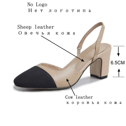 Big Size 45 Women Slingbacks Shoes High Heels Thick High Heel Leather Mixed Colors Pumps Ladies