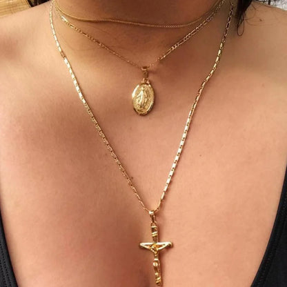 Summer Black Rhinestone Cross Jesus Pendant Choker Necklace for Women Punk Vintage Double Layers Chain 2025 Neck Boho Jewelry