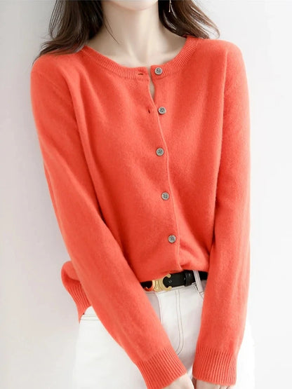 2025 New Worsted Spring And Autumn Women Cardigan Round Neck Knitwear Solid Color Fashion High-grade Knitwear Sweater