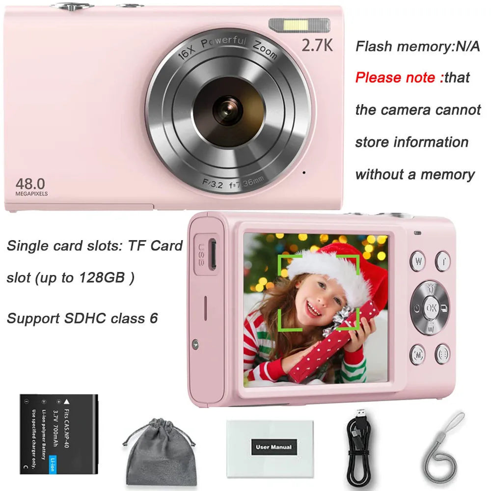 4K Digital Camera Autofocus Vlogging Camera HD 48MP with 2.8" Large Screen Camcorder Camera for Photography for Kid Adult