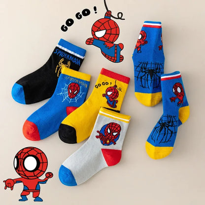 5 Pairs MARVEL Spiderman Children's Socks Kawaii Soft Anime Socks Kids Boys Socks MiddleTube Cartoon Baby Socks 1-12 Y