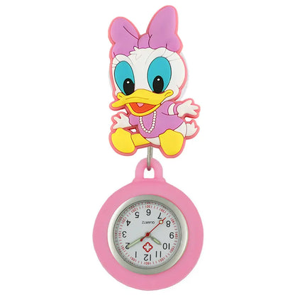 MINISO Cartoon Women Mens Nurse Doctor Students Mouse Bear Duck Lovely Retractable Badge Reel Clip Pocket Watches Clock Gifts