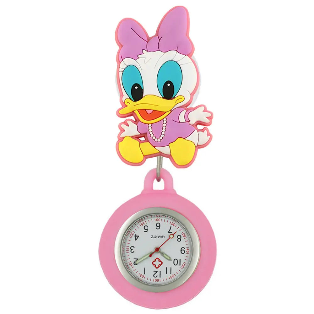 MINISO Cartoon Women Mens Nurse Doctor Students Mouse Bear Duck Lovely Retractable Badge Reel Clip Pocket Watches Clock Gifts