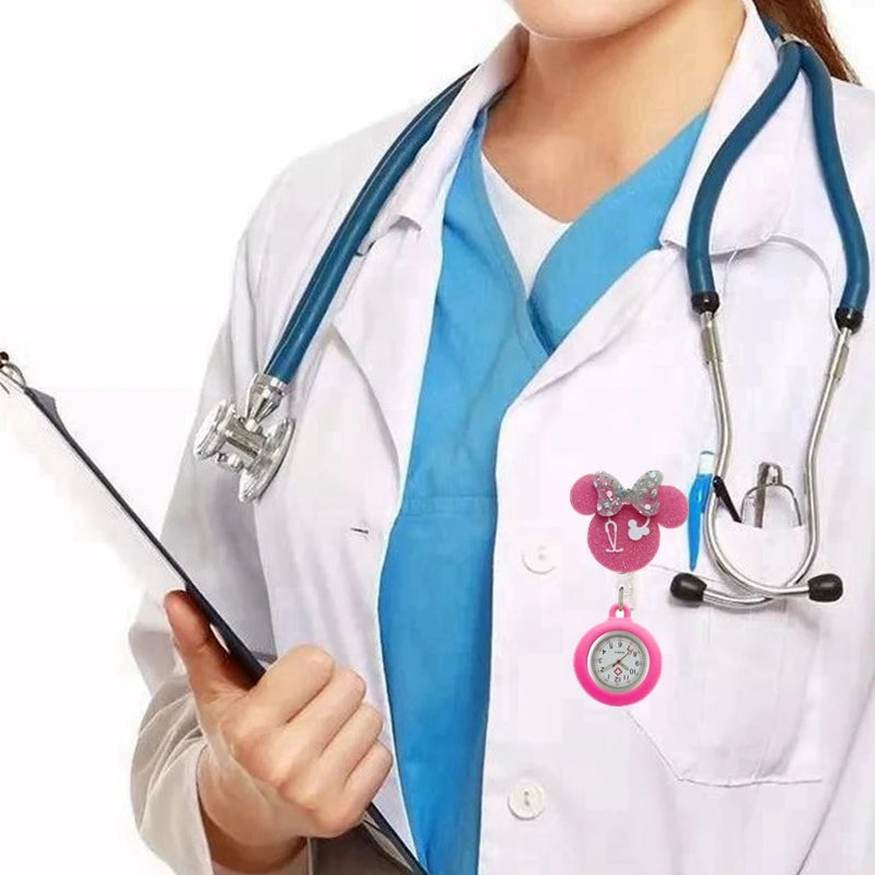 Hospital Health Care Shiny Heart Medical Icons Cartoon Lovely Nurse Doctor Clip Pocket Watches Hang Clock Gift Watch