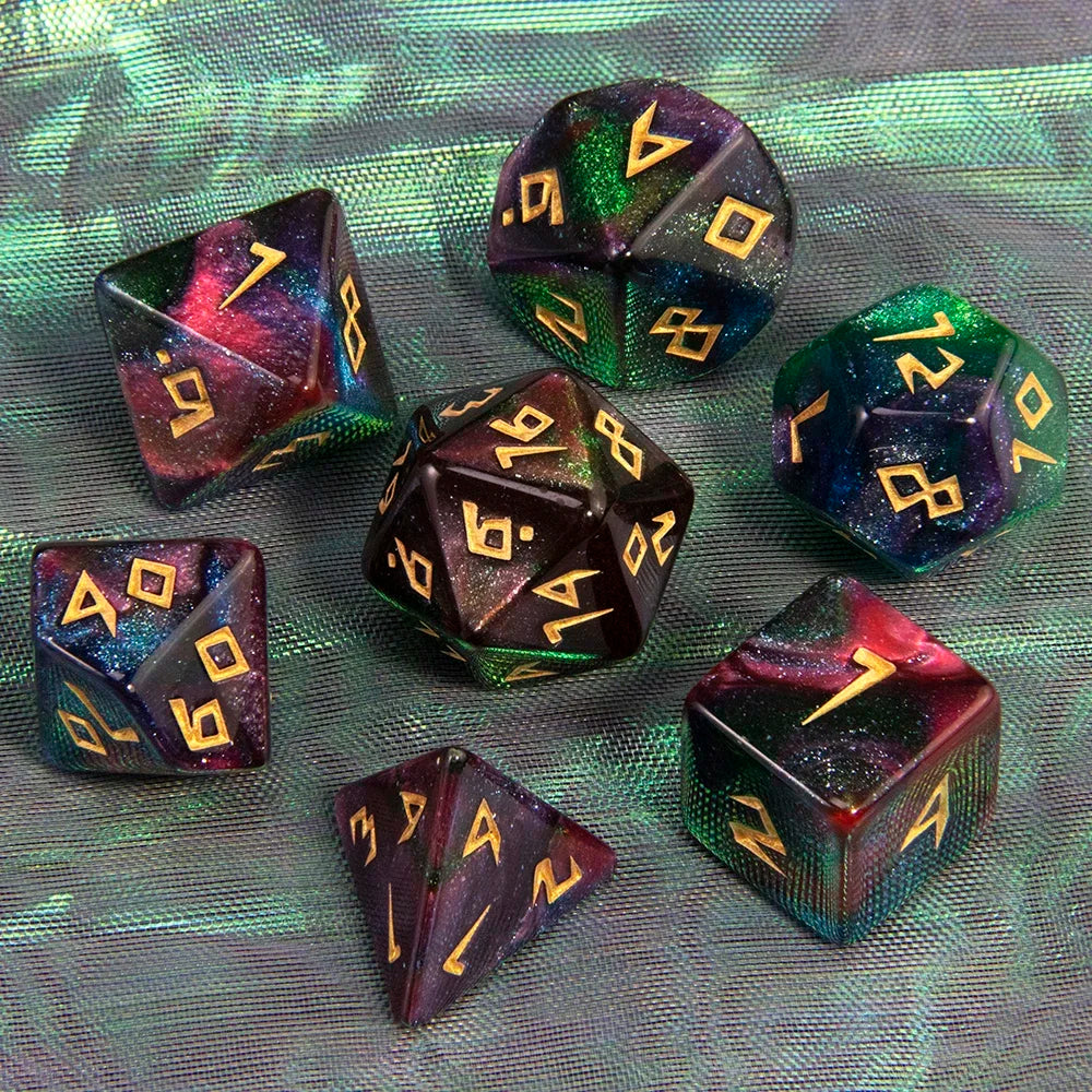 DND Polyhedral Dice Set - 7 Pieces Acrylic Mixed Colour Glitter Games Dice  for Souvenirst Entertainment RPG Board Game