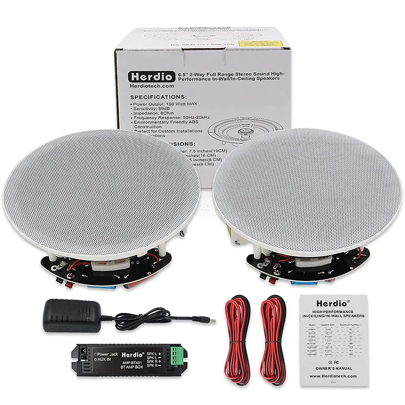 Herdio 2PCS 6.5 Inch Home Audio 300W Ceiling Bluetooth Speaker Home Recessed Speaker System For Indoor Kitchen Bedroom Bathroom