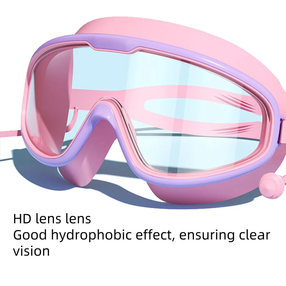 Outdoor Swim Goggles Large Frame Waterproof Anti-Fog UV Protection Glasses With Earplugs For 14 Years And Above