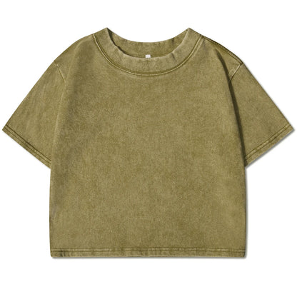 Solid Color Slim Washed T-Shirt Women Fashion Soft Cotton Tee ShirtS Casual Sport Short Sleeve Cool Retro Clothing Female