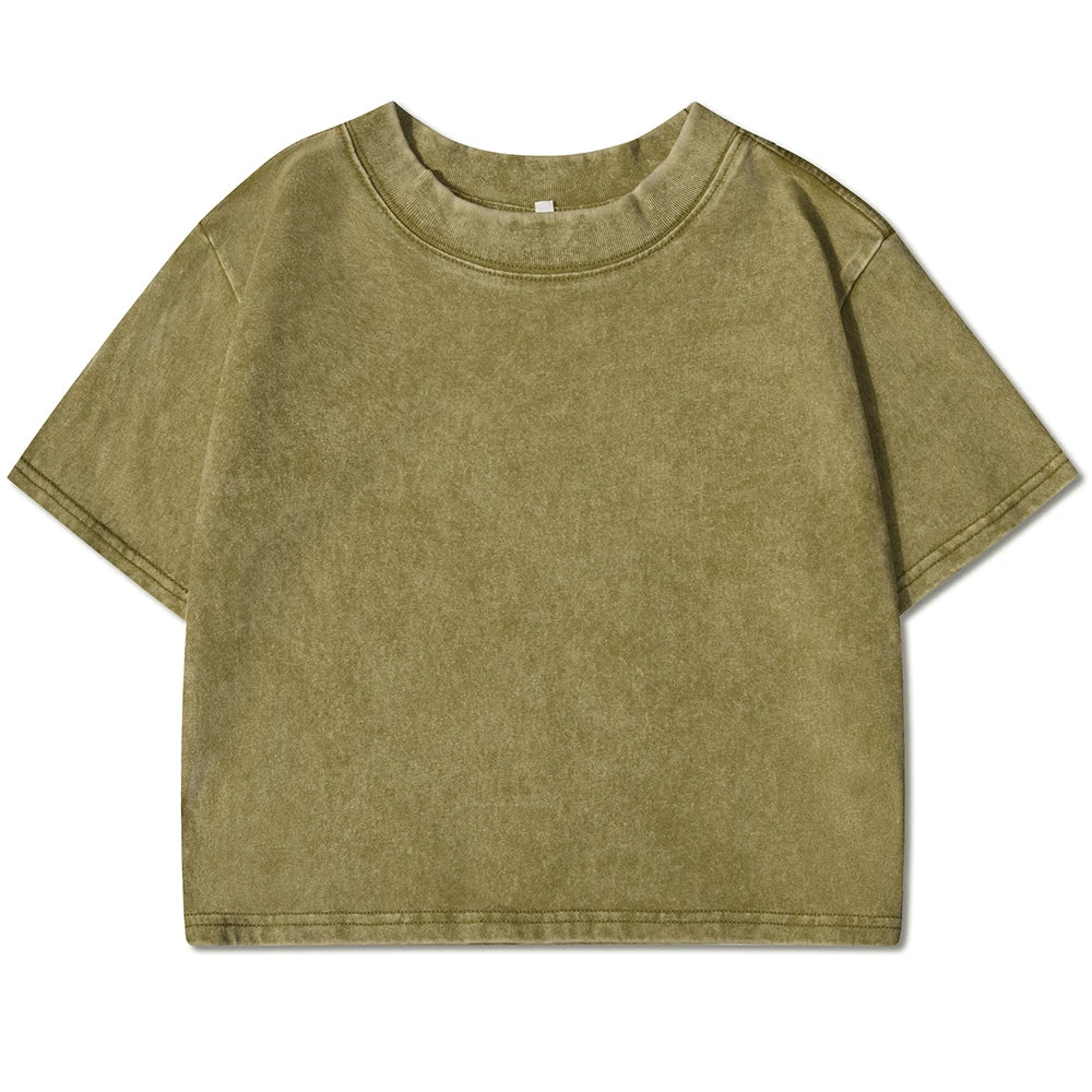 Solid Color Slim Washed T-Shirt Women Fashion Soft Cotton Tee ShirtS Casual Sport Short Sleeve Cool Retro Clothing Female