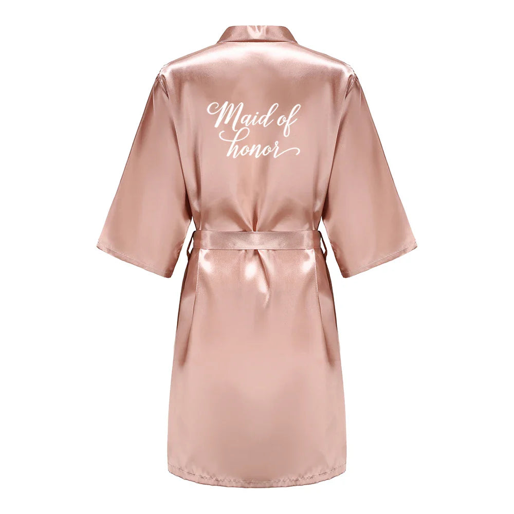 Rose Gold Satin Team Bride Bridesmaid Robe Wedding Bathrobe Gown Women Dressing Sleepwear Mother Maid of Honor Kimono