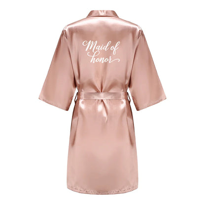 Rose Gold Satin Team Bride Bridesmaid Robe Wedding Bathrobe Gown Women Dressing Sleepwear Mother Maid of Honor Kimono